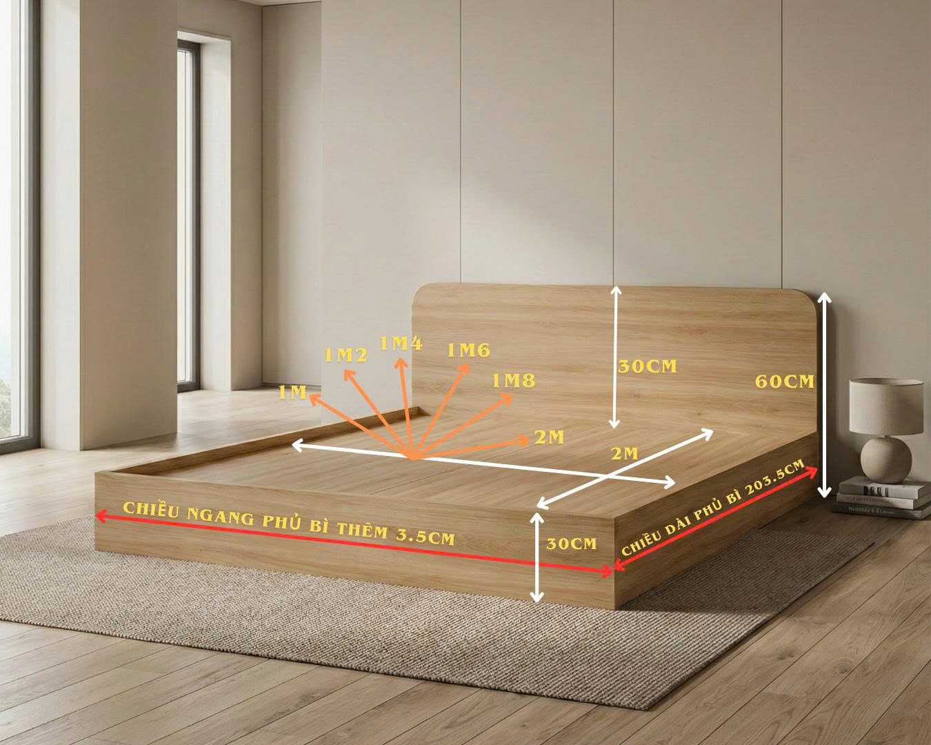 Quy cách kích thước giường bệt dáng thấp
