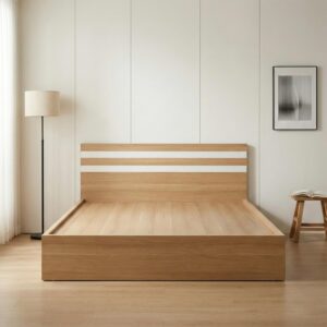 Giường Bệt Gỗ Hiện Đại Đầu Giường Sọc Trắng Accent