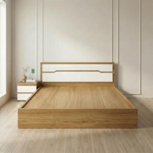 Giường Bệt Gỗ Hiện Đại Đầu Giường Phối Trắng Accent