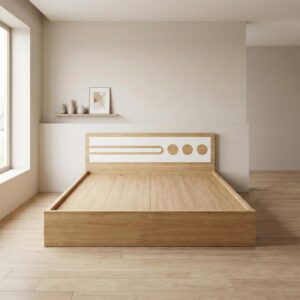 Giường Bệt Gỗ Hiện Đại Đầu Giường Phối Trắng Họa Tiết Tròn