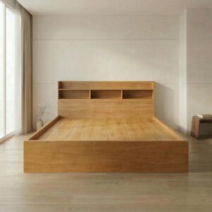 Giường Bệt Gỗ Hiện Đại Đầu Giường Tích Hợp Kệ Sách 3 Khoang