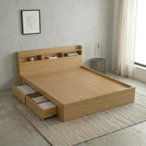 Giường Bệt Gỗ Hiện Đại Đầu Giường Tích Hợp Kệ Sách 3 Khoang