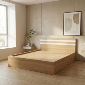 Giường Bệt Gỗ Hiện Đại Đầu Giường Sọc Trắng Accent