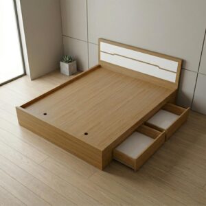 Giường Bệt Gỗ Hiện Đại Đầu Giường Phối Trắng Accent