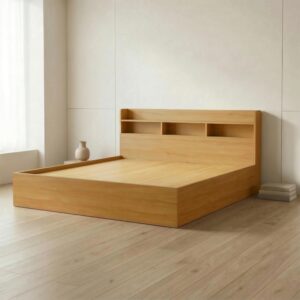 Giường Bệt Gỗ Hiện Đại Đầu Giường Tích Hợp Kệ Sách 3 Khoang
