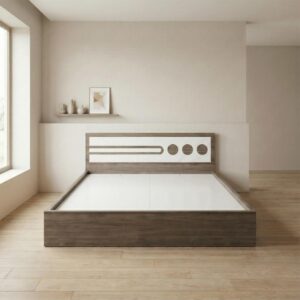 Giường Bệt Gỗ Hiện Đại Đầu Giường Phối Trắng Họa Tiết Tròn