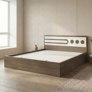 Giường Bệt Gỗ Hiện Đại Đầu Giường Phối Trắng Họa Tiết Tròn