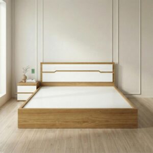 Giường Bệt Gỗ Hiện Đại Đầu Giường Phối Trắng Accent