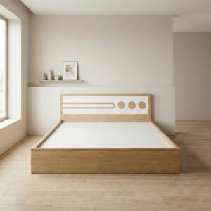 Giường Bệt Gỗ Hiện Đại Đầu Giường Phối Trắng Họa Tiết Tròn