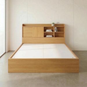 Giường Bệt Gỗ Hiện Đại Đầu Giường Tích Hợp Kệ Sách & Tủ Cánh Lùa