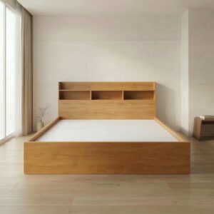 Giường Bệt Gỗ Hiện Đại Đầu Giường Tích Hợp Kệ Sách 3 Khoang