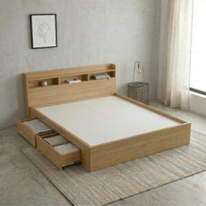 Giường Bệt Gỗ Hiện Đại Đầu Giường Tích Hợp Kệ Sách 3 Khoang