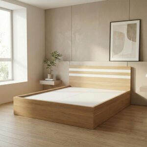 Giường Bệt Gỗ Hiện Đại Đầu Giường Sọc Trắng Accent