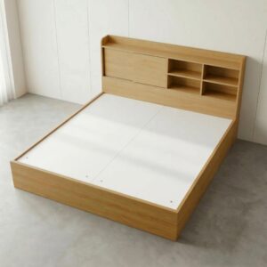 Giường Bệt Gỗ Hiện Đại Đầu Giường Tích Hợp Kệ Sách & Tủ Cánh Lùa