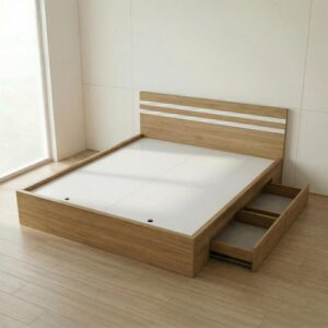 Giường Bệt Gỗ Hiện Đại Đầu Giường Sọc Trắng Accent