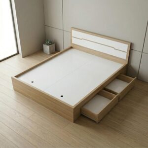 Giường Bệt Gỗ Hiện Đại Đầu Giường Phối Trắng Accent