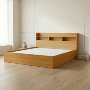 Giường Bệt Gỗ Hiện Đại Đầu Giường Tích Hợp Kệ Sách 3 Khoang