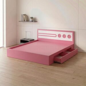 Giường Bệt Gỗ Hiện Đại Đầu Giường Phối Trắng Họa Tiết Tròn