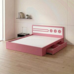 Giường Bệt Gỗ Hiện Đại Đầu Giường Phối Trắng Họa Tiết Tròn