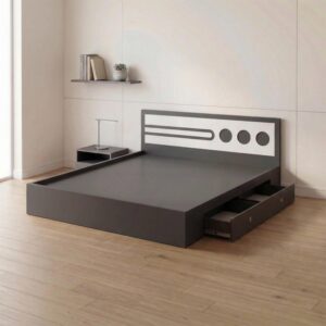 Giường Bệt Gỗ Hiện Đại Đầu Giường Phối Trắng Họa Tiết Tròn