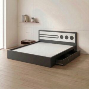 Giường Bệt Gỗ Hiện Đại Đầu Giường Phối Trắng Họa Tiết Tròn