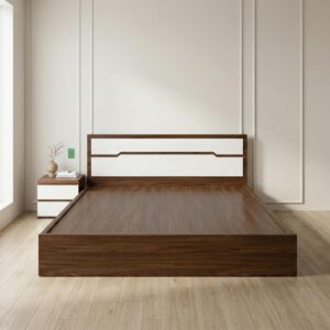 Giường Bệt Gỗ Hiện Đại Đầu Giường Phối Trắng Accent