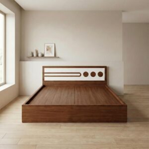 Giường Bệt Gỗ Hiện Đại Đầu Giường Phối Trắng Họa Tiết Tròn