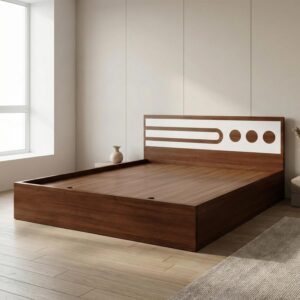 Giường Bệt Gỗ Hiện Đại Đầu Giường Phối Trắng Họa Tiết Tròn