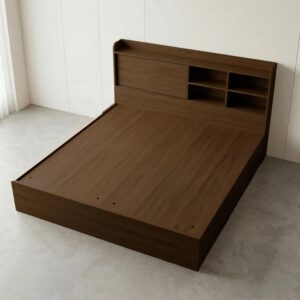 Giường Bệt Gỗ Hiện Đại Đầu Giường Tích Hợp Kệ Sách & Tủ Cánh Lùa