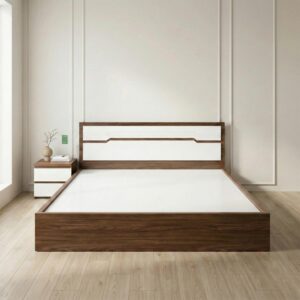 Giường Bệt Gỗ Hiện Đại Đầu Giường Phối Trắng Accent