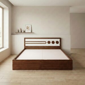 Giường Bệt Gỗ Hiện Đại Đầu Giường Phối Trắng Họa Tiết Tròn