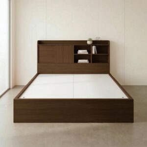 Giường Bệt Gỗ Hiện Đại Đầu Giường Tích Hợp Kệ Sách & Tủ Cánh Lùa