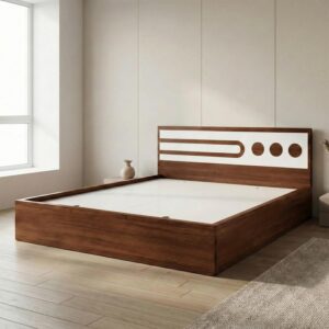 Giường Bệt Gỗ Hiện Đại Đầu Giường Phối Trắng Họa Tiết Tròn