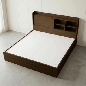 Giường Bệt Gỗ Hiện Đại Đầu Giường Tích Hợp Kệ Sách & Tủ Cánh Lùa