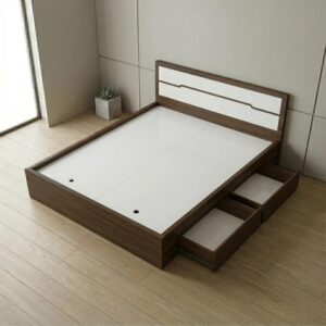 Giường Bệt Gỗ Hiện Đại Đầu Giường Phối Trắng Accent