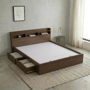 Giường Bệt Gỗ Hiện Đại Đầu Giường Tích Hợp Kệ Sách 3 Khoang