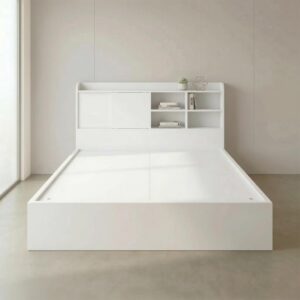 Giường Bệt Gỗ Hiện Đại Đầu Giường Tích Hợp Kệ Sách & Tủ Cánh Lùa