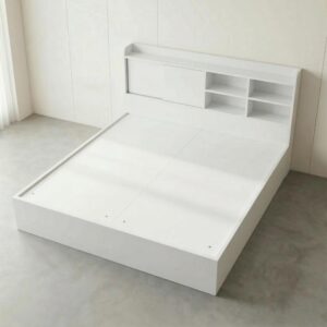 Giường Bệt Gỗ Hiện Đại Đầu Giường Tích Hợp Kệ Sách & Tủ Cánh Lùa