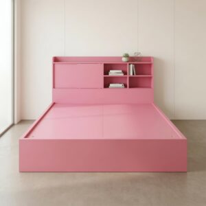 Giường Bệt Gỗ Hiện Đại Đầu Giường Tích Hợp Kệ Sách & Tủ Cánh Lùa