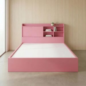 Giường Bệt Gỗ Hiện Đại Đầu Giường Tích Hợp Kệ Sách & Tủ Cánh Lùa