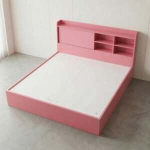 Giường Bệt Gỗ Hiện Đại Đầu Giường Tích Hợp Kệ Sách & Tủ Cánh Lùa