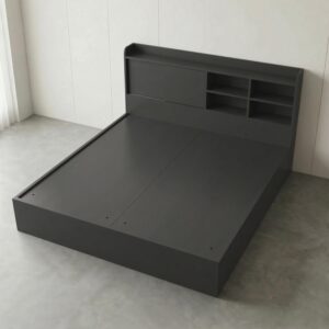 Giường Bệt Gỗ Hiện Đại Đầu Giường Tích Hợp Kệ Sách & Tủ Cánh Lùa