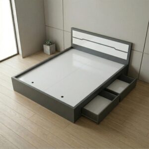 Giường Bệt Gỗ Hiện Đại Đầu Giường Phối Trắng Accent