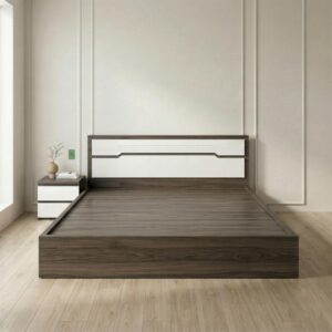 Giường Bệt Gỗ Hiện Đại Đầu Giường Phối Trắng Accent