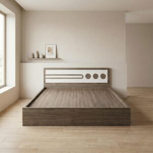 Giường Bệt Gỗ Hiện Đại Đầu Giường Phối Trắng Họa Tiết Tròn