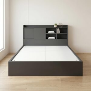 Giường Bệt Gỗ Hiện Đại Đầu Giường Tích Hợp Kệ Sách & Tủ Cánh Lùa
