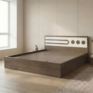 Giường Bệt Gỗ Hiện Đại Đầu Giường Phối Trắng Họa Tiết Tròn