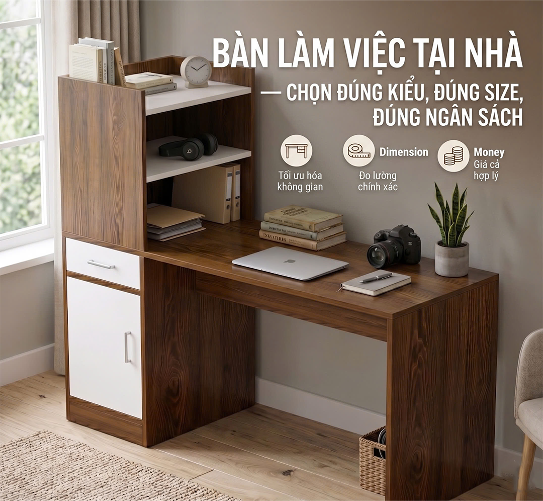 Bàn làm việc tại nhà thiết kế hiện đại gọn gàng cho góc làm việc