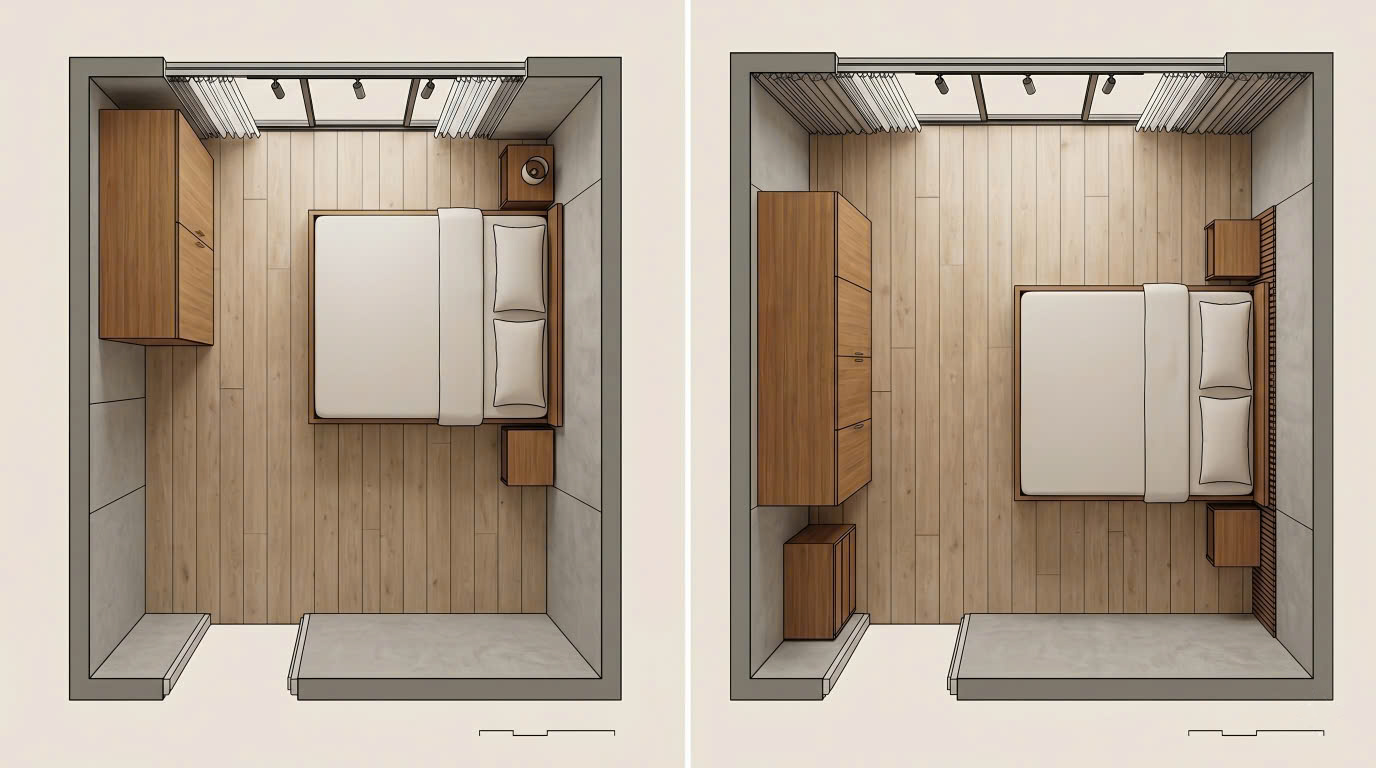 Bảng chọn kích thước giường ngủ theo diện tích phòng 8m2 12m2 18m2