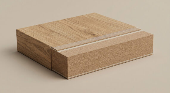 Three premium furniture surface samples placed side by side: Melamine wood grain, Laminate matte surface, natural Veneer wood texture, modern minimal composition, close-up material photography, warm natural lighting, no text, no labels, 16:9 ratio